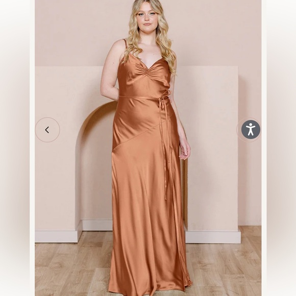 Revelry Satin Dress in Copper Color - Picture 2 of 5
